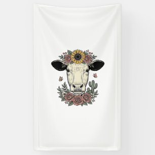 Banderoles Dessin de tête de vache florale gravure vintage_1