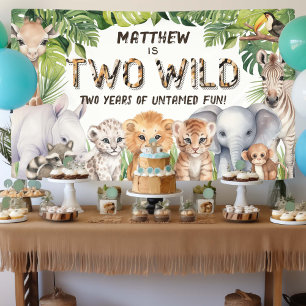 Banderoles Deux animaux sauvages de la jungle 2e anniversaire
