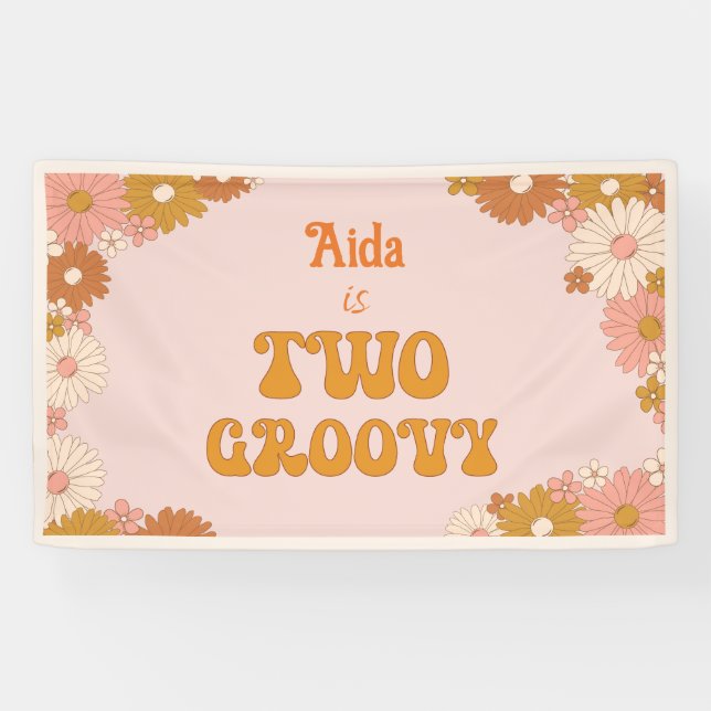 Banderoles Deux arrière-plan floraux Super rétro rose et oran (Horizontal)