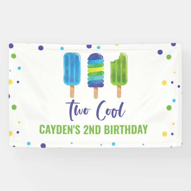 Banderoles Deux Cool 2e anniversaire Ice Pop Blue Green (Horizontal)