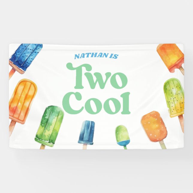 Banderoles Deux Cool Blue Retro Popsicle 2e fête d'anniversai (Horizontal)