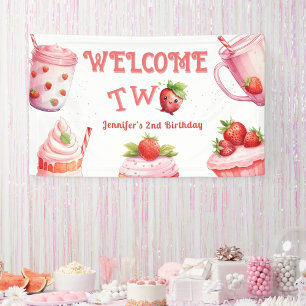 Banderoles DEUX douceurs ! Fraise rose 2e anniversaire