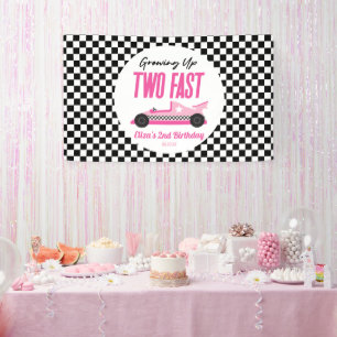 Banderoles Deux Fast Pink Race Car 2e fête d'anniversaire