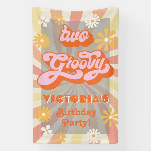 Banderoles Deux fêtes d'anniversaire Super pour Hippie 70's 6 (Verticale)