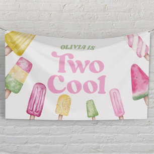 Banderoles Deux Glaces Roses Rétro Cool pour une fête d'anniv