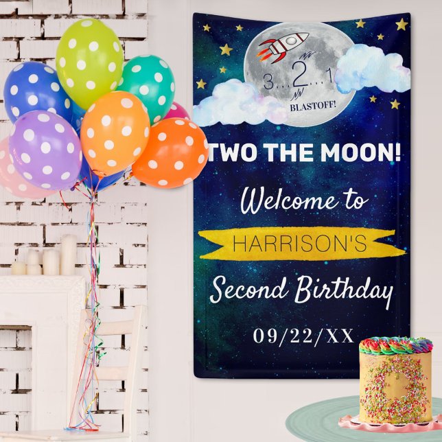 Banderoles Deux lune 2e fête d'anniversaire Bienvenue (Créateur téléchargé)