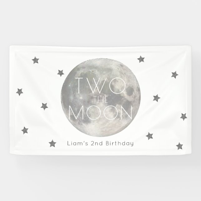 Banderoles Deux Lune Blanc Argent Boy 2e anniversaire (Horizontal)
