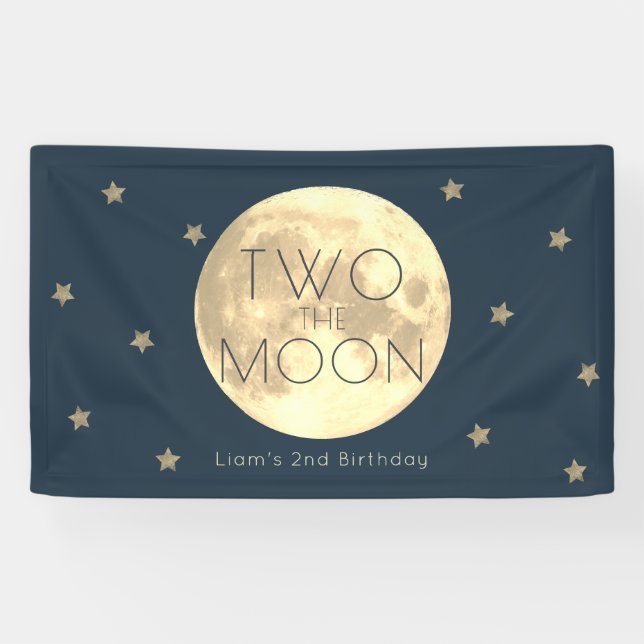 Banderoles Deux Moon Navy Blue Boy 2e anniversaire (Horizontal)