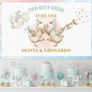 Banderoles Deux Oies Idiotes Jumeaux Fille et Garçon Annivers