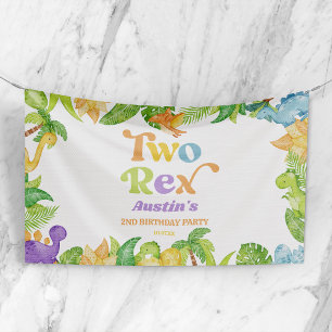 Banderoles Deux Rex Dinosaur 2ème fête d'anniversaire