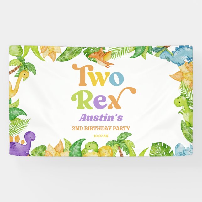 Banderoles Deux Rex Dinosaur 2ème fête d'anniversaire (Horizontal)