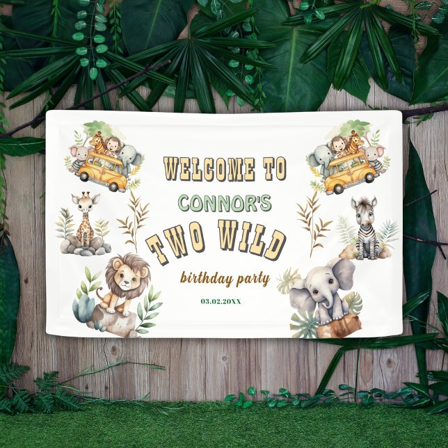 Banderoles Deux safari dans la jungle sauvage 2e anniversaire (Créateur téléchargé)