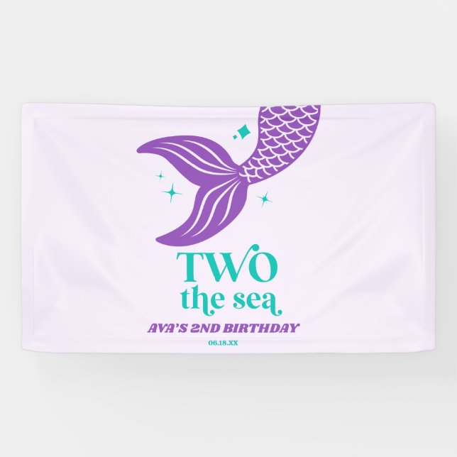 Banderoles DEUX Sea Mermaid 2e fête d'anniversaire (Horizontal)