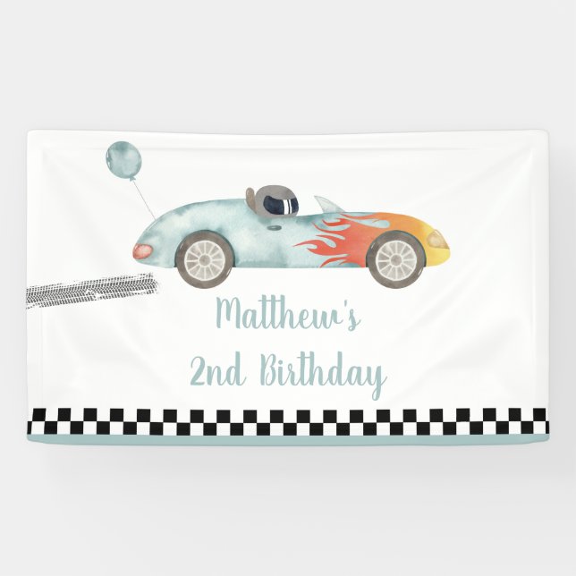 Banderoles Deux voitures de course rapide anniversaire (Horizontal)