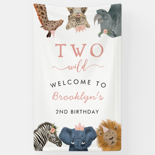 Banderoles Deux Wild Safari Theme Girl's 2nd Birthday (Vertical)