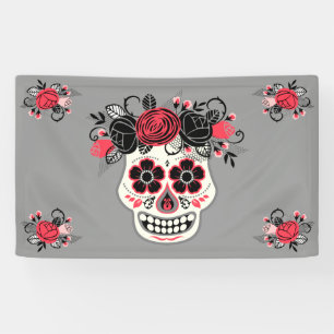 Banderoles Dia de los Muertos Crâne à sucre, gris