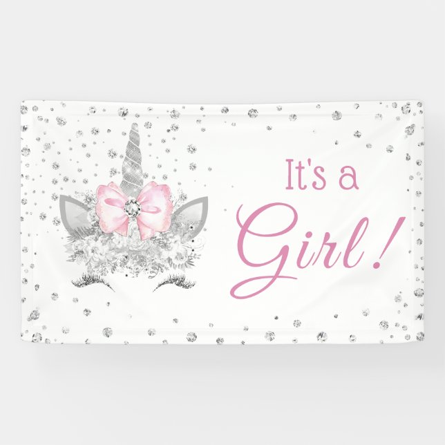 Banderoles Diamond Unicorn Face Baby shower fille (Horizontal)