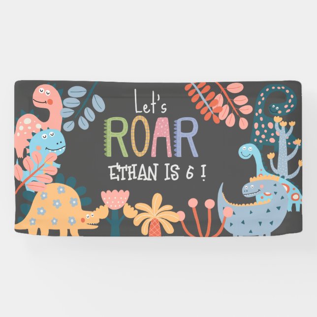 Banderoles Dinos, rugissons anniversaires de enfants (Horizontal)