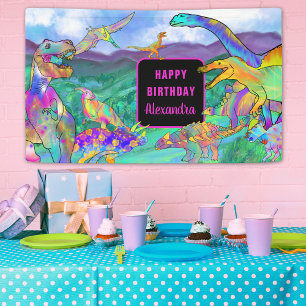 Banderoles Dinosaur aquarelle colorée Anniversaire filles