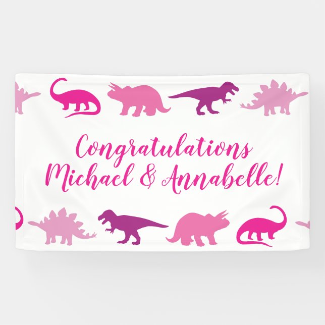 Banderoles Dinosaur Baby shower Dino Rose Girl (Horizontal)