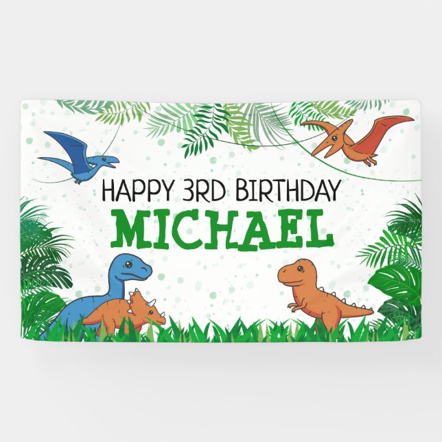 Banderoles Dinosaur Enfants Dino Jurassic Trex Boy Anniversai (Horizontal)