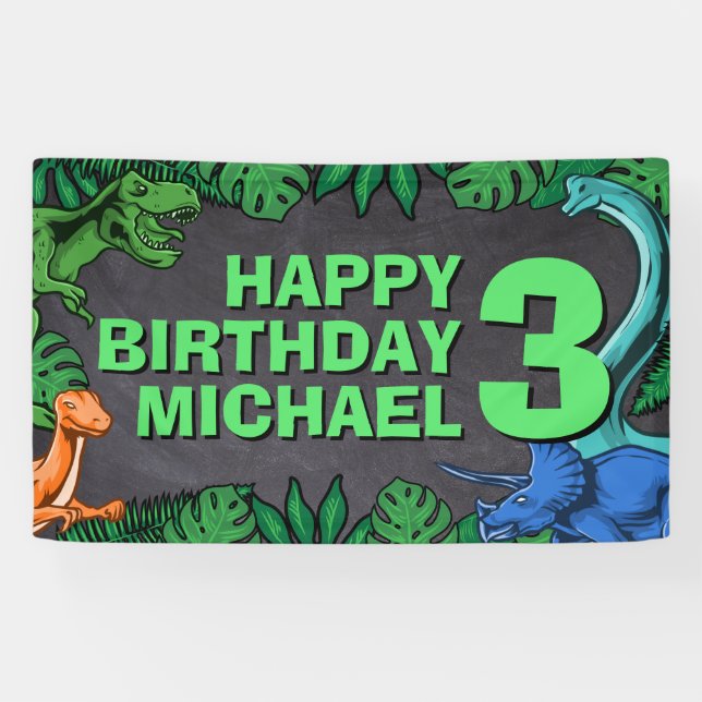 Banderoles Dinosaur Enfants Dino Jurassic Trex Boy Anniversai (Horizontal)