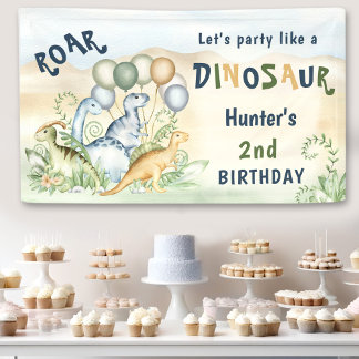 Banderoles Dinosaur Green Blue Pastel Boy Anniversaire