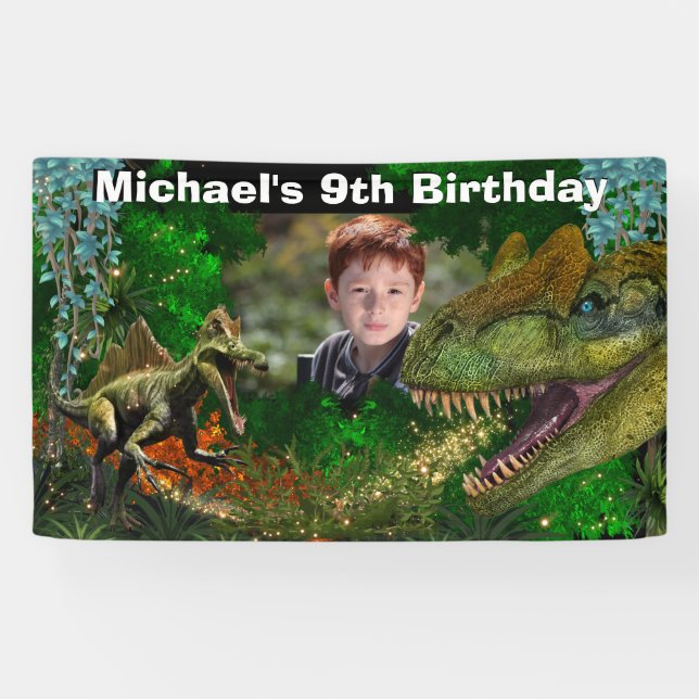 Banderoles Dinosaur jungle T-rex garçons photo âge préhistori (Horizontal)