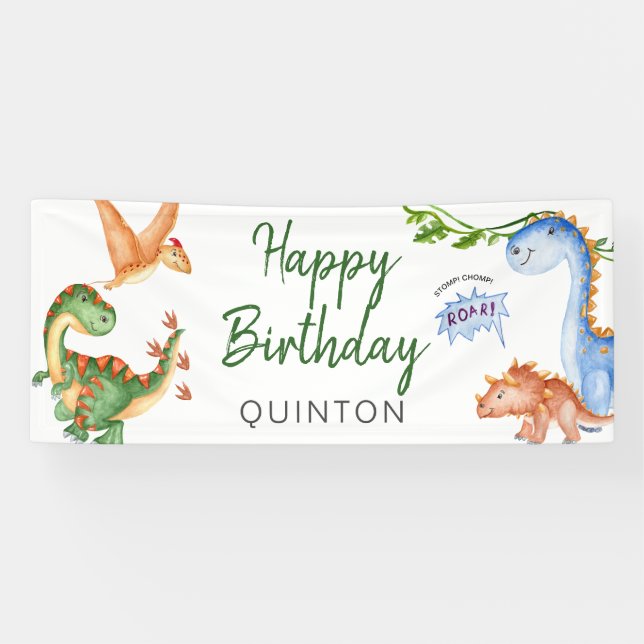 Banderoles Dinosaur Stomp Chomp Rawr fête d'anniversaire (Horizontal)
