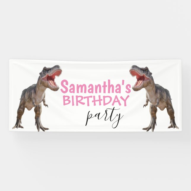Banderoles Dinosaur T rex Girl Pink Banner (Horizontal)