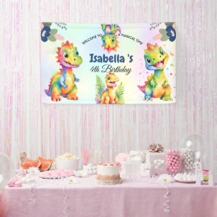 Banderoles Dinosaure Arc-en-ciel floral mignon Bonne fête d'a