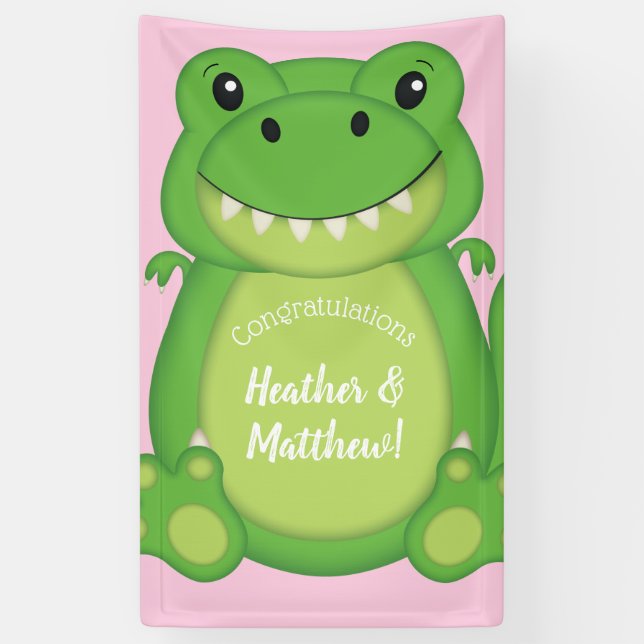 Banderoles Dinosaure Baby shower T-Rex Rose Girl (Vertical)