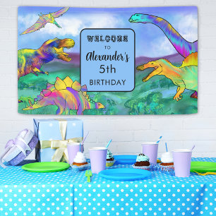 Banderoles Dinosaure coloré fête d'anniversaire Personnalisé