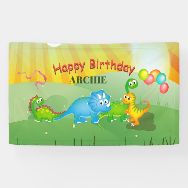 Banderoles Dinosaures Ballons colorés Enfants Vert Anniversai (Horizontal)