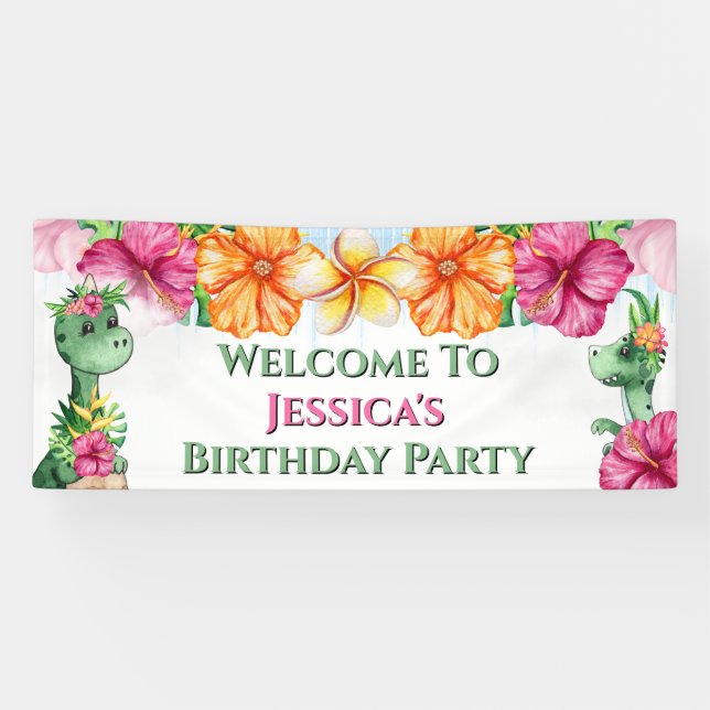 Banderoles Dinosaures Dinosaures fleurs de jungle DO-IT-YOURS (Horizontal)