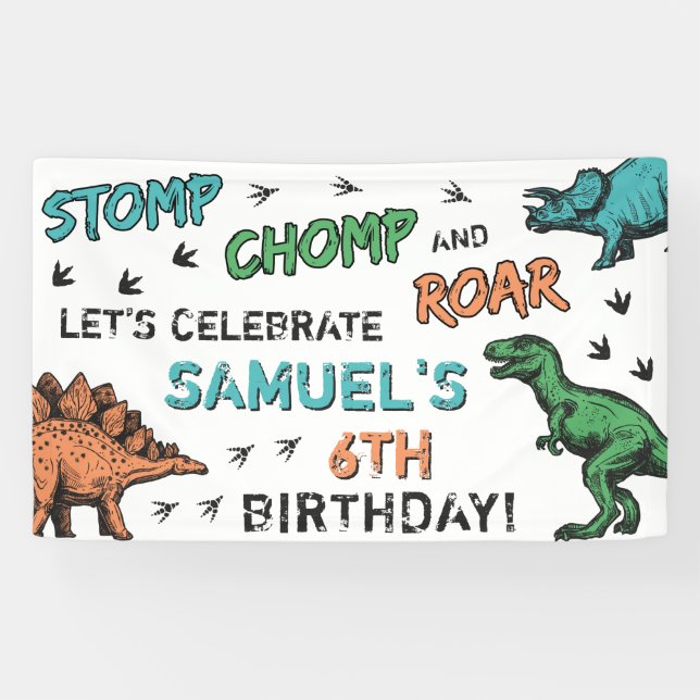 Banderoles Dinosaures Stomp Chomp Roar Anniversaire fête, n'i (Horizontal)