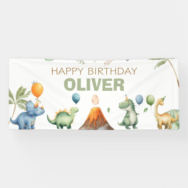 Banderoles Dinosaures T-Rex Garçon Joyeux Anniversaire (Horizontal)
