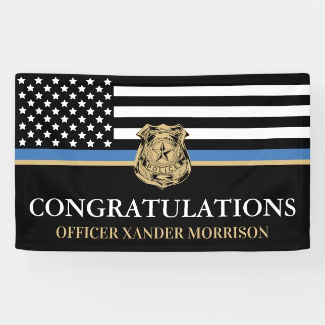 Banderoles Diplôme d'officier de police Ligne Bleue Mince (Horizontal)