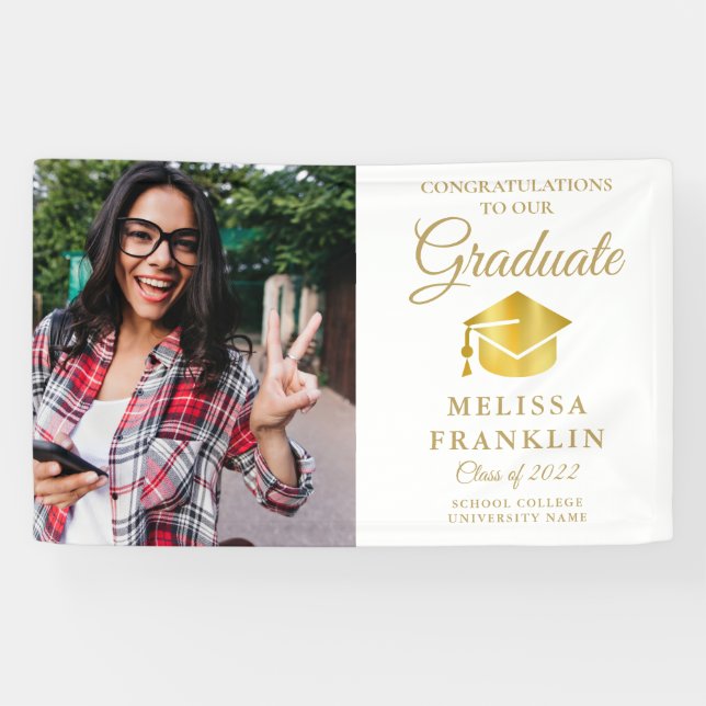 Banderoles Diplômé Photo Elégant Gold Graduation (Horizontal)