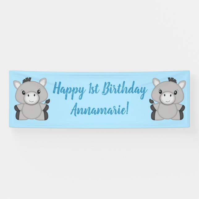 Banderoles Donkey Birthday Party Blue (Horizontal)