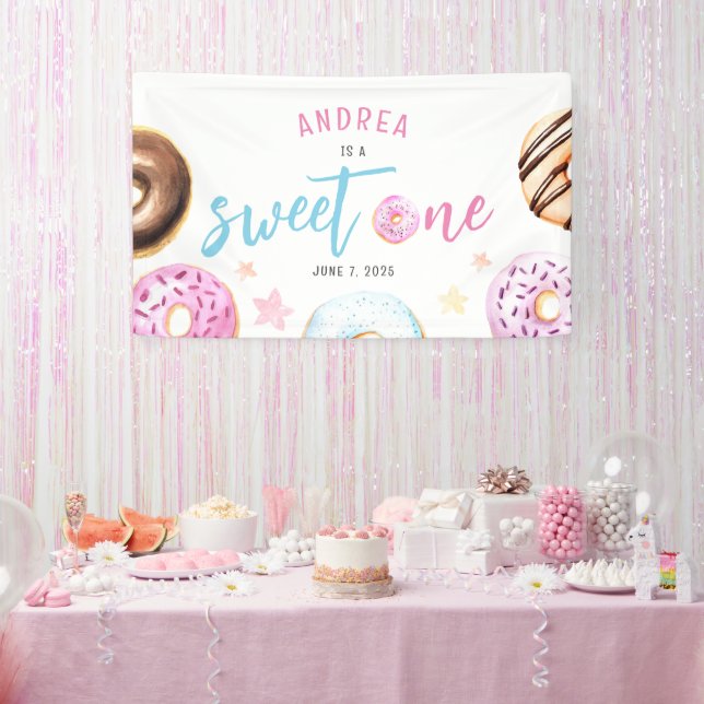 Banderoles Donut Sweet One Rose and Blue Girls Premier annive (Fête)