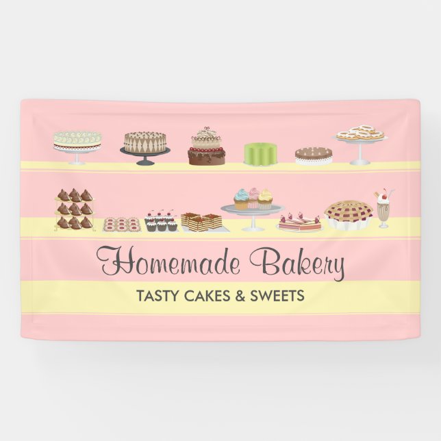 Banderoles Douces roses Boulangerie savoureuse Gâteaux Sucres (Horizontal)