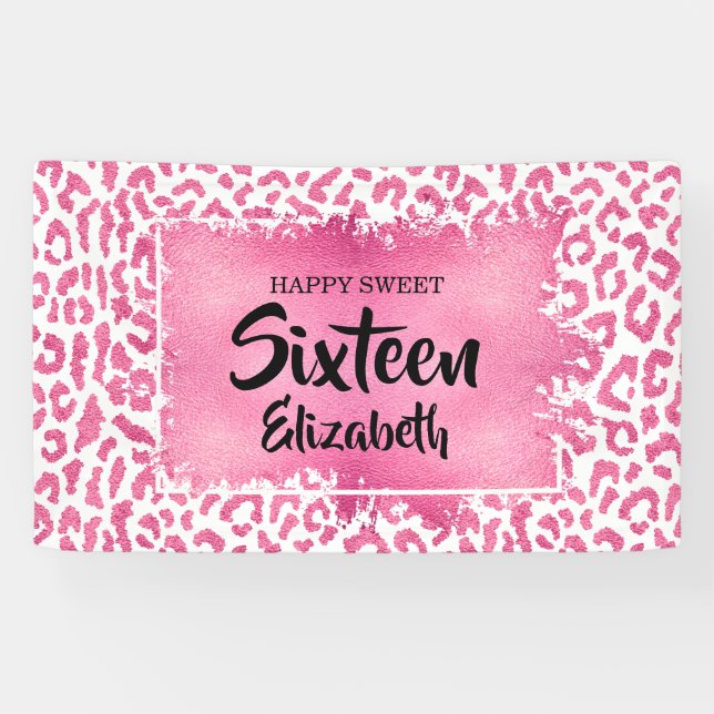 Banderoles Doux 16 Joyeux Anniversaire Leopard Personnalisé (Horizontal)
