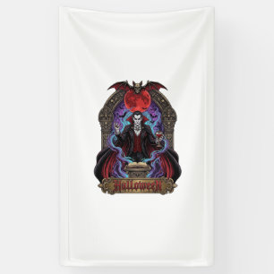 Banderoles Dracula Halloween Lune Rouge Chauves-Souris Crâne_