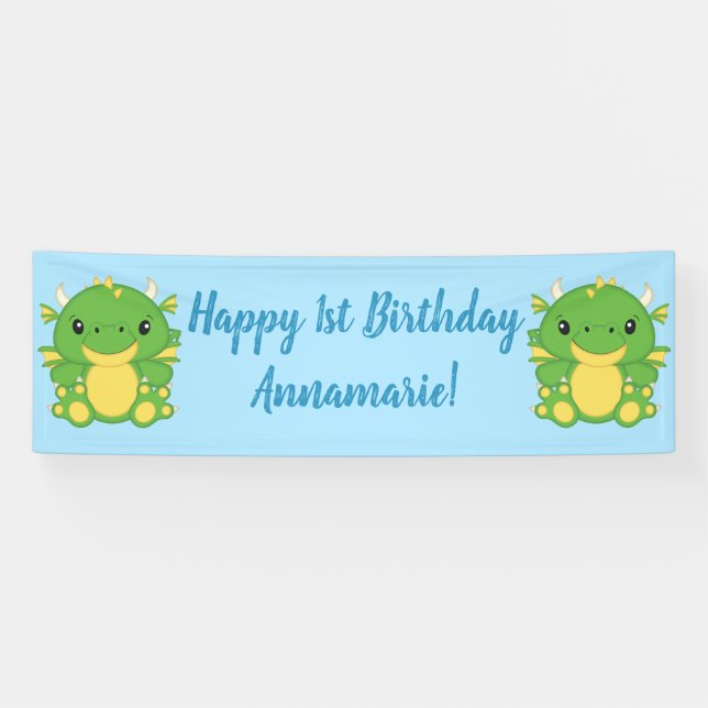 Banderoles Dragon Birthday Party Blue (Horizontal)