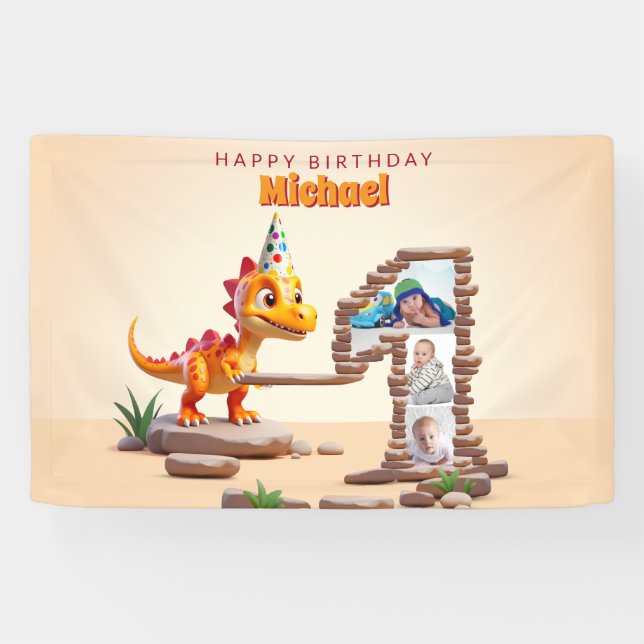 Banderoles Dragon Little Dino | 1er anniversaire Big Number P (Horizontal)