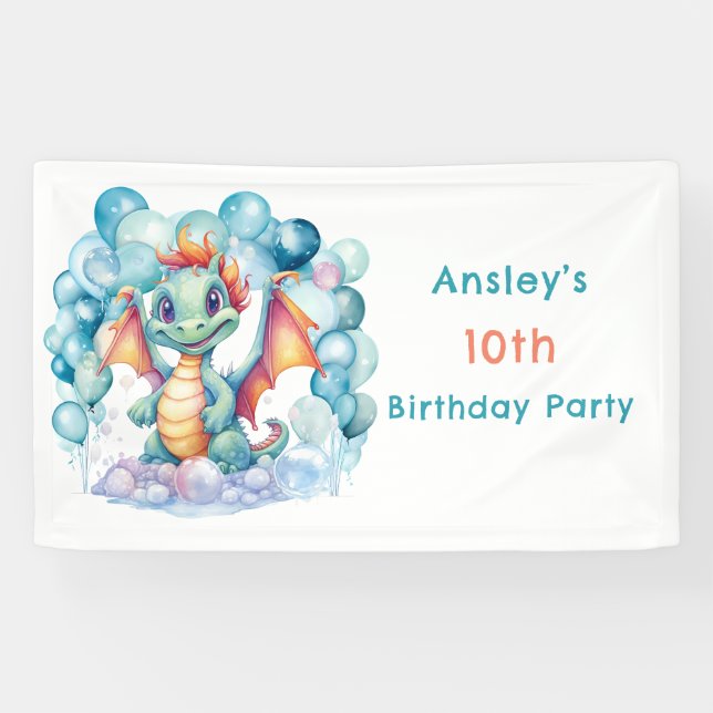 Banderoles Dragon turquoise avec Balloon Arch fête d'annivers (Horizontal)