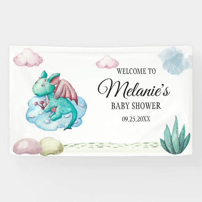 BANDEROLES DRAGON TURQUOISE DE COULEUR D'EAU SUR UN BABY SHOW (Horizontal)