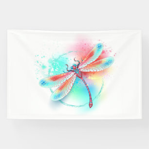 Banderoles Dragonfly rouge sur l'arrière - plan aquarelle