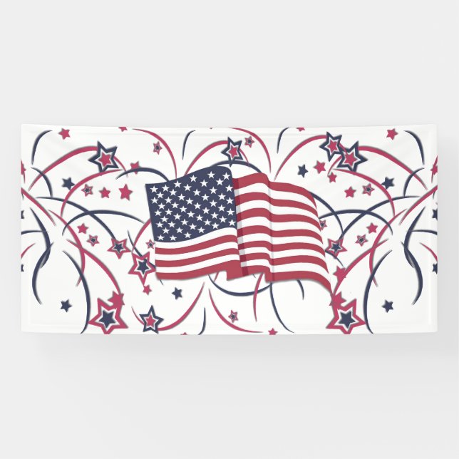 Banderoles Drapeau américain et feux d'artifice (Horizontal)